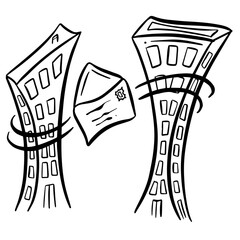 A letter Flying Through the City Sky To be Delivered by The Postman for Business