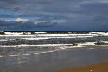 Spring landscape of the Baltic Sea in early March 2021. The city of Zelenogradsk, Kaliningrad region. Dunes, Curonian Spit.