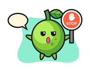 Lime character illustration holding a stop sign