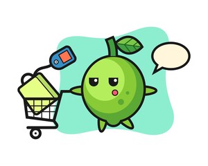 Lime illustration cartoon with a shopping cart