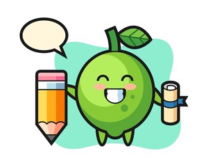Lime illustration cartoon is graduation with a giant pencil