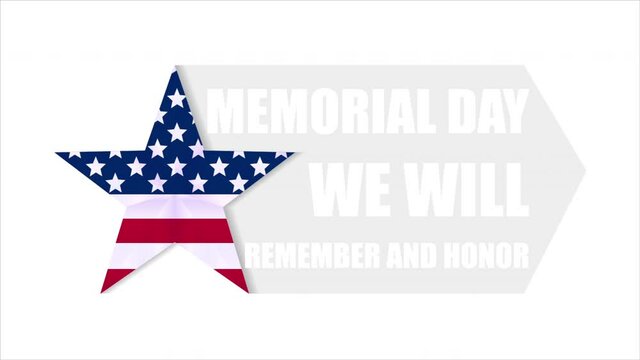 Star with ribbon for memorial day, art video illustration.