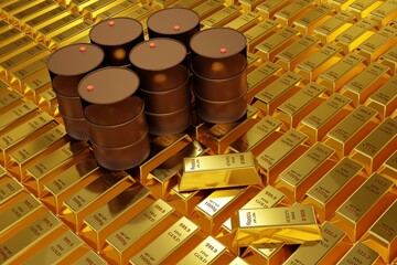 3d rendering of goldbar and oil bucket