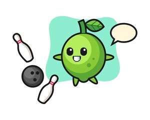 Character cartoon of lime is playing bowling