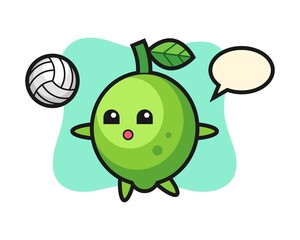 Character cartoon of lime is playing volleyball