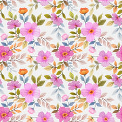 Fototapeta na wymiar Abstract floral seamless pattern design. Flowers and leaves on grey background.