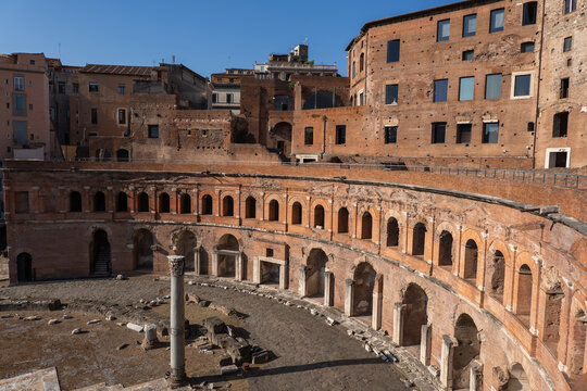 Italy, Rome, Trajan Market, Trajan Forum, High angle view of ancient buildings