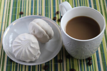 cup of coffee with marshmallows delicious tasty