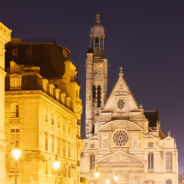 France, Ile-de-France, Paris, Saint-Etienne-du-Mont church at night