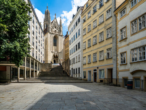 Austria, Vienna, Passauer Square with Marie am Gestade church