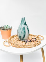 Modern Teal Glass Essential Oil Diffuser on Side Table in Home