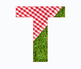 Alphabet Letter T - Picnic Tablecloth on Lawn