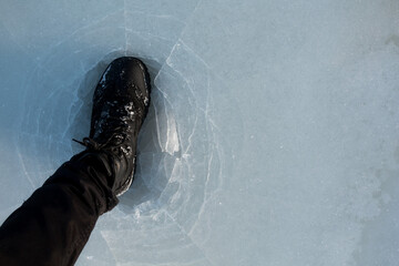 The leg breaks the ice.