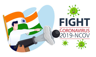 PrintIndia people fight virus concept. corona viruses vaccine concept. end of 2019-ncov. don't be afraid of the corona virus concept.