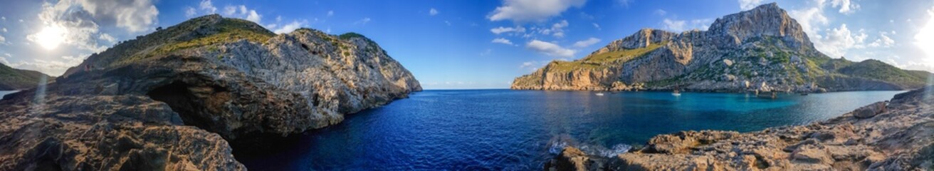 Fototapeta premium Panorama at Cala Figuera near Formentor on the balearic island of Mallorca, Spain