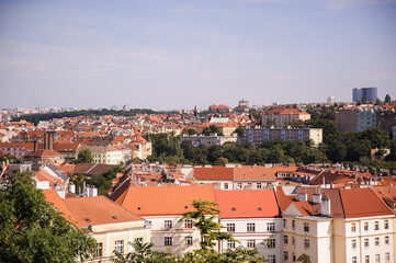 Naklejka na ściany i meble beautiful view on Prague and the red roofs