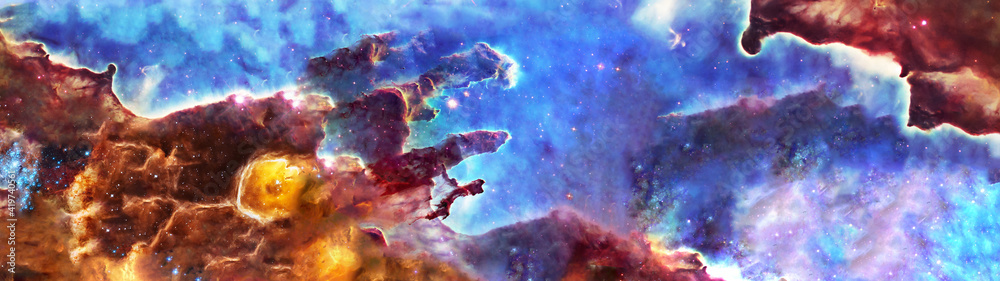Wall mural somewhere in space near pillars of creation. ultra wide space wallpaper. science fiction. elements o