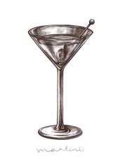 martini glass drawing on white background 
