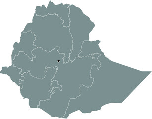 Black highlighted location map of the Ethiopian Addis Ababa City region inside gray map of the Federal Democratic Republic of Ethiopia