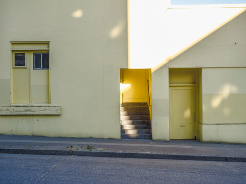 entrance in yellow wall