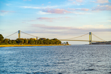 Beautiful waterfront, sky and clouds view of Gravesend Bay in Brooklyn, New York