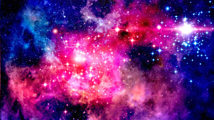 A bright star nebula. A distant galaxy.