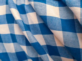 blue and white fabric. Cotton fabric close up