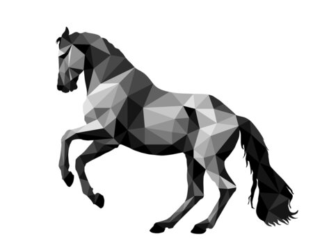 prancing horse, isolated image on a white background in the style of low Poly