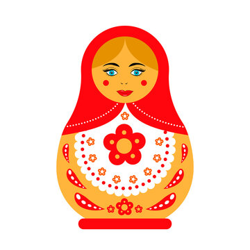 Russian doll Matryoshka isolated on white. Traditional Russian souvenir. Flat vector icon.