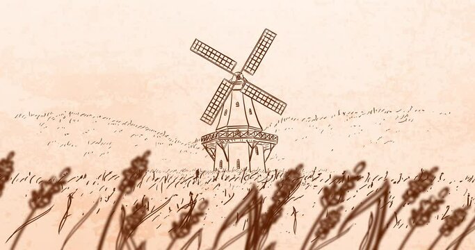 Scenic animation with Wind Mill and rural Field - Zoom In 1
