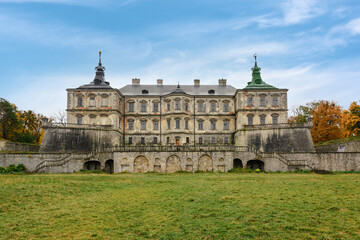 Fototapeta na wymiar Pidhirtsi Castle is a residential castle-fortress located in the village of Pidhirtsi in Lviv region, Ukraine. Palace with bastion fortifications.