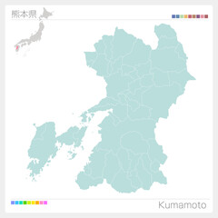 Fototapeta na wymiar 熊本県・Kumamoto（市町村・区分け）