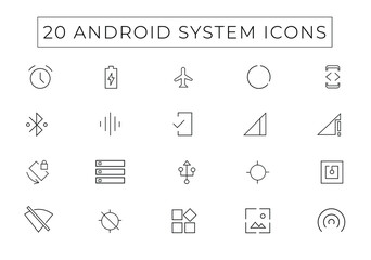 android icon set with line art stoke, android system icon, android app icon, icon set