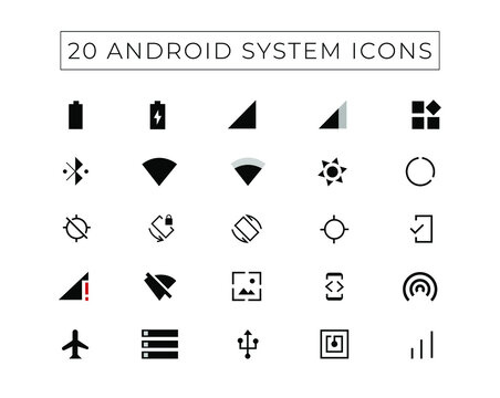 android icon set with line art stoke, android system icon, android app icon, icon set, icons for android