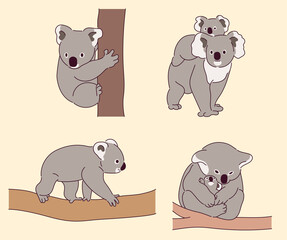 A set of koala characters in various poses. © MINIWIDE
