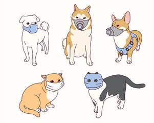 Cute animals are wearing masks.