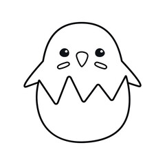 Obraz premium Vector flat doodle chick in egg shell isolated on white background