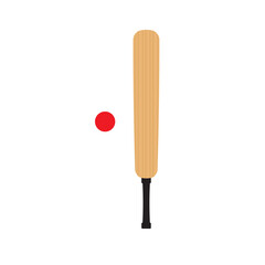 Vector flat cartoon colored cricket bat and ball isolated on white background