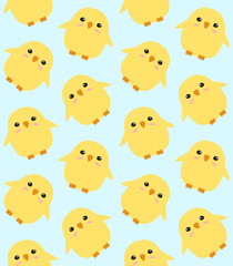 Vector seamless pattern of hand drawn doodle flat chick isolated on blue background