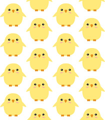 Vector seamless pattern of hand drawn doodle flat yellow chick isolated on white background