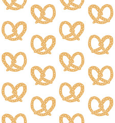 Vector seamless pattern of colored hand drawn doodle sketch pretzel isolated on white background