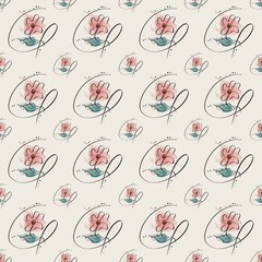Seamless abstract floral pattern with sketch of flowers on a beige background 