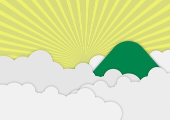 ペーパークラフトのような光と山の背景 no.01