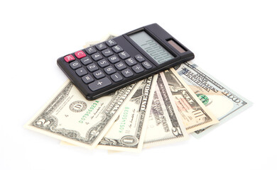 Dollar bill and black calculator