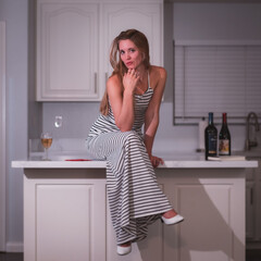 Woman on Kitchen Island 