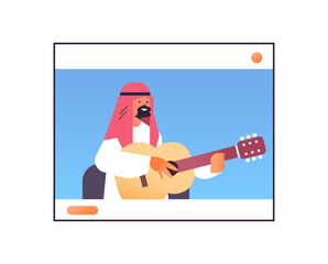 arab man playing guitar in web browser window online music theory concept portrait horizontal vector illustration