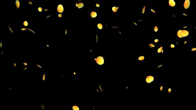 Loop animation of a landscape with yellow rose petals dancing around