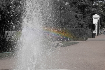water fountain with a rainbow in the middle