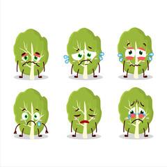 Collard greens cartoon character with sad expression