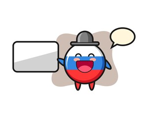 Russia flag badge cartoon illustration doing a presentation